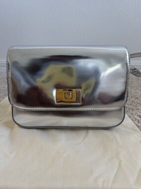 J. Crew Silver Metallic Crossbody with Gold-Tone Turn Lock